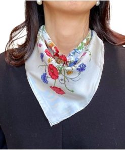 マッシモ ラヴィナーレ スカーフ レディース シルク100% 小判 50x50 正方形 ビアンコ MDM(ビアンコ, Free Size)