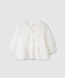 Idnes イドネス ブルゾン レディース 裾フリル 透け感 シアー Vネック ブラウス ジャケット アウター